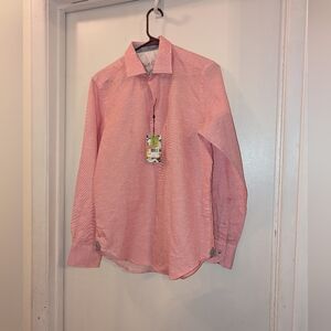 Robert Graham Brixton Mens Pink Houndstooth Linen Blend LS Shirt NWT  S  $198